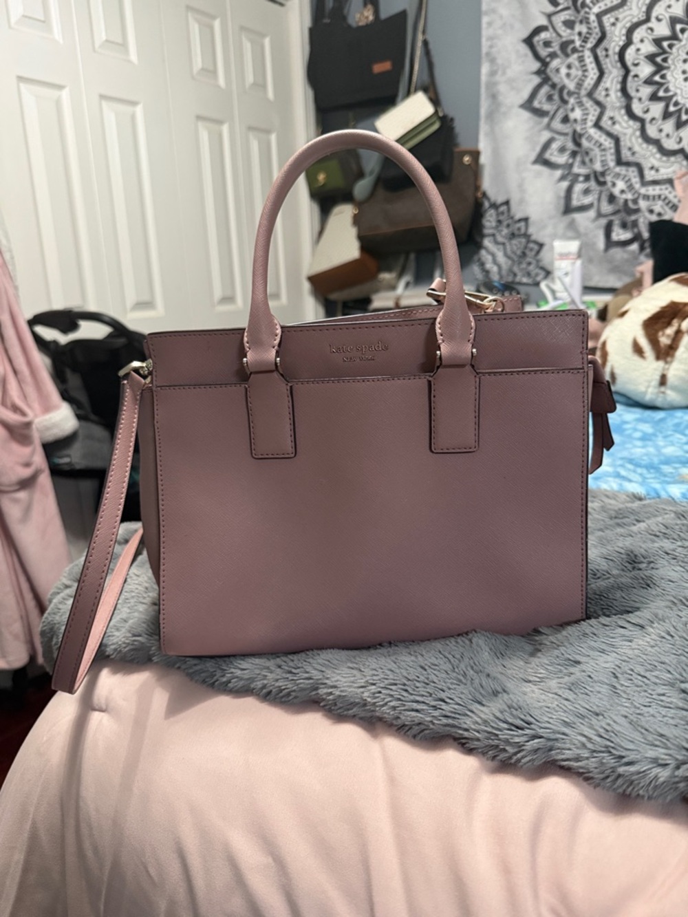 kate spade mauve pink satchel with detachable strap